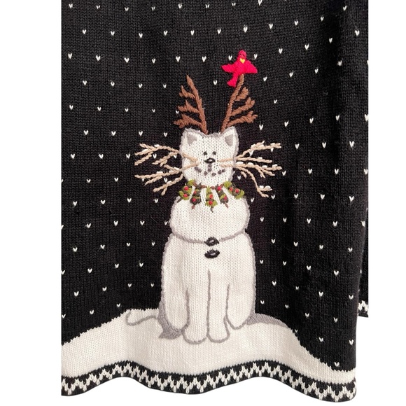 Vintage Quacker Factory Winter Holiday Cat Tree Zippered Cardigan Sweater Medium - Picture 6 of 7